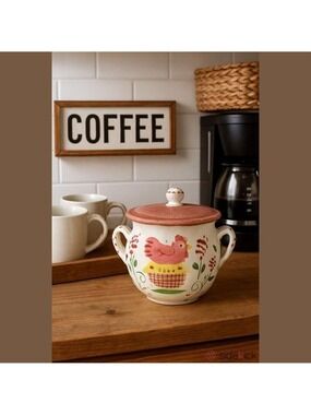 Farmhouse Hen Cookie Jar Sugar Bowl - Cottagecore Ceramic Country Kitchen Decor